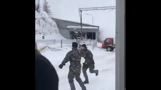 An avalanche covered people in the area of Lake Davos, Switzerland.