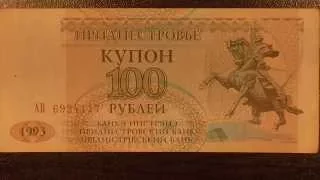 Обзор банкнота ПРИДНЕСТРОВЬЕ, купон 100 рублей, 1993 год, конный памятник Суворову, здание Верховног