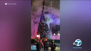 Fox News fire: Christmas tree outside media outlet's New York City HQ set ablaze l ABC7