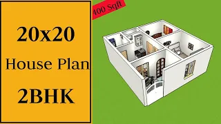 20x20 House Plan 2BHK || 400 Sqft Makan Ka Naksha || 20x20 House Design || 3D Home Design