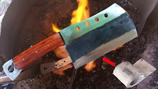 Blacksmithing - Forging A Powerful Cleaver From Leaf Spring.