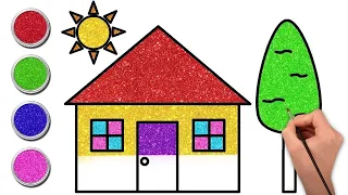 House painting drawing and colouring for kids and Toodlers |How to draw step by step beautiful house