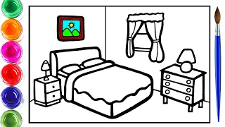 Bedroom Drawing, Coloring For Children & Learn Furniture | Kids Art