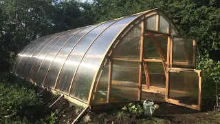Timbertunnel -Timber Framed rigid polytunnel tour (gothic arch)