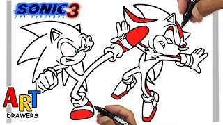 How to Draw SONIC vs SHADOW FIGHTING - SONIC 3 | The MOVIE