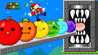 Mario Escape the Watermelon Game (SUIKA) | New Marble Race Calamity in Super Mario Bros.