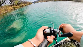 Catching BIG bass on a GIANT swimbait in CRYSTAL clear river!!