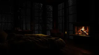 Cozy Bedroom Atmosphere with Gentle Night Rain and Fire Sound - 24 hours - Rain Sound