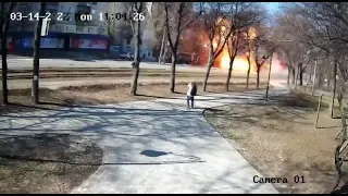 Video shows missile exploding near man walking in Kyiv