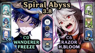Wanderer Freeze & Razor Hyperbloom | NEW Spiral Abyss 3.8 (F12 - 9*) | Genshin Impact