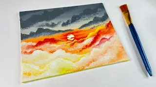 Sunset Between Clouds - Acrylic Painting | Easy Way to Paint Sunset | Canvas Painting by Akash