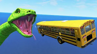 BeamNG Drive Fun Madness - Crazy Cars Jumping And Crashing into Giant Snake