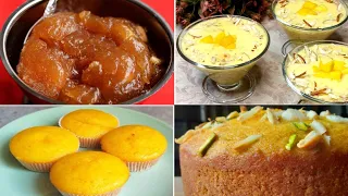 4 Easy Mango Recipes|Mango Halwa|Mango Cupcakes|Sago Mango Dessert|Suji Mango Cake
