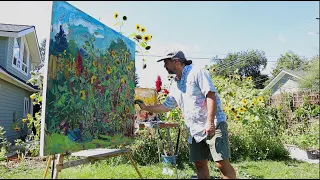 Plein Air Painting: Backyard Sunflowers, 48x48