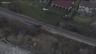 Cliff erosion along train tracks in Del Mar