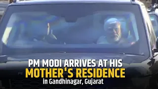 PM Modi arrives at his mother's residence in Gandhinagar, Gujarat