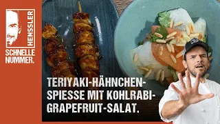 Schnelles Teriyaki-Hähnchenspieße mit Kohlrabi-Grapefruit-Salat Rezept von Steffen Henssler