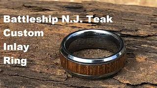 Battleship Teak Inlay Custom Ring