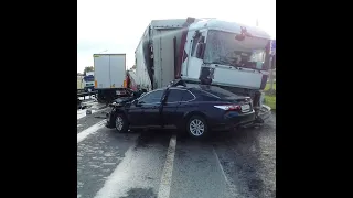 Пробка на километры: крупная авария 4-х большегрузов и легковушки на трассе М1