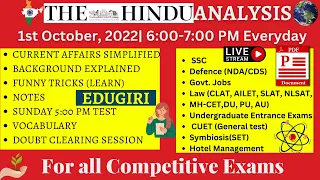 The Hindu Analysis 1st October 2022 For beginners/Editorial/Vocab CDS/CUET/CLAT/NDA/LLB/SET/SSC