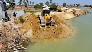 Main Canal Filling Space For Build New Road Near Factory Fence With BIG KomatsU DOzer JoBs In WaTer