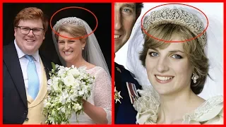 Bride Celia, daughter of Lady Sarah McCorquodale, Celia wore the Spencer tiara, by Princess Diana.