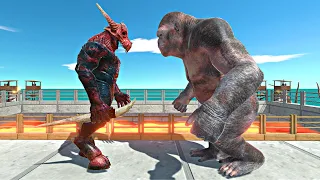 Infernals vs Mutant Primates on Small Lava Bridge - Animal Revolt Battle Simulator