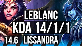 LEBLANC vs LISS (MID) | 14/1/1, 9 solo kills, 68% winrate, Legendary | BR Master | 14.6