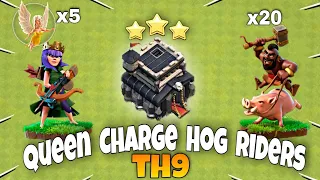 Th9 Queen Charge Hog Riders Attack Strategy | Th9 Mass Hogs | Th9 Hog riders attack - Clash Of Clans