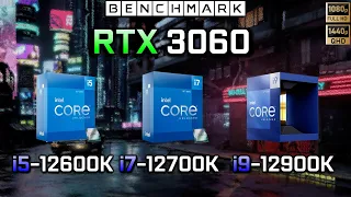 RTX 3060 + i5 12600K vs i7 12700k vs i9 12900k // Benchmark // Test in 6 Games