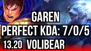 GAREN vs VOLIBEAR (TOP) | 7/0/5, 6 solo kills, 400+ games, Godlike | NA Master | 13.20