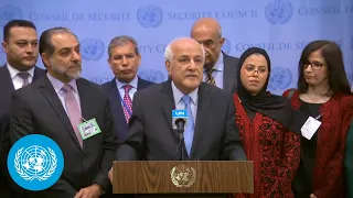 Palestinians on the situation in Gaza - Media Stakeout | Security Council | United Nations