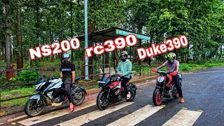 RC390 vs duke390 vs NS200 drang race🥵//let's race🚨#trending#viral