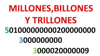 El millón, el billón y el trillón. Lectura de millones, billones y trillones. Números muy grandes.