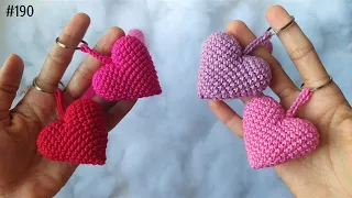 new design heart crochet keychain - no seams quick and easy ! (subtitled)