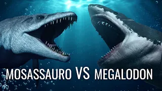 E se o Mosassauro lutasse contra o Megalodon? Quem venceria?