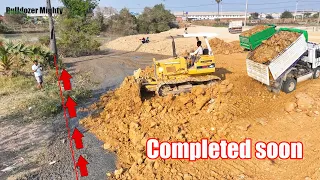 Completed soon! Bulldozer KOMATSU D37P Push Soil & Stone, Transaction Filling up land, Dump Truck