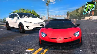 ТЕСЛА БЫСТРЕЕ ЛАМБОРГИНИ! TESLA MODEL X БЫСТРЕЕ ЧЕМ LAMBORGHINI AVENTADOR SVJ В GTA 5 RP RADMIR!