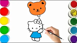 How to draw hello kitty friends || with balloon step by step|| draw and color it@knowledgewitharts