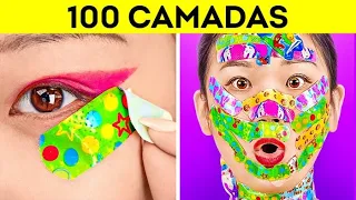 DESAFIO DAS 100 CAMADAS! 100 Camadas de Maquiagem, Esmalte e Curativos por 123 GO! CHALLENGE