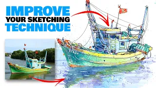 IMPROVE Your Sketching With This Technique! (Loose Ink Pen & Watercolor Boat Tutorial)