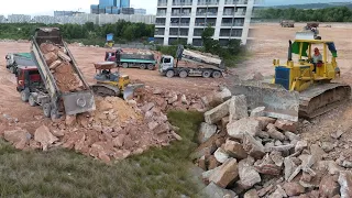 Part.68| Amazing Huge Stone Filling Up Project With The The Best Technique Komatsu Dozers And Dump