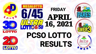 Lotto Result April 16 2021 (Friday), 6/45, 6/58, 3D, 2D | PCSO lottery draw