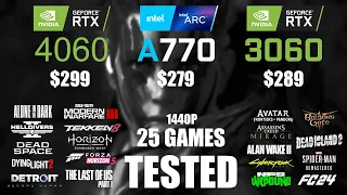 RTX 4060 8GB vs RTX 3060 12GB vs ARC A770 16GB | R9 - 7950X3D | 1440p - 25 Games Tested