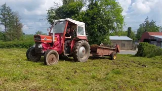 Spreading manure with massey 148 and fordson dexta