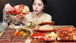 SUB)대왕 치즈버터구이 랍스타에 육즙팡팡 채끝 스테이크 먹방!🥩🦞✨ Jumbo Grilled Cheesy Lobster with Steak Mukbang Asmr