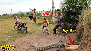 Terrified, The Girl Screaming for Help as Her Son is Attacked by Ferocious Giant Python