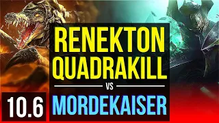 RENEKTON vs MORDEKAISER (TOP) | Quadrakill, KDA 7/1/6, 500+ games | KR Grandmaster | v10.6