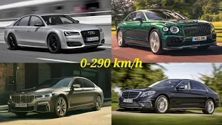 Acceleration battle 0-290 km/h - Audi S8 plus vs Bentley Flying Spur W12 vs BMW M760Li vs MB S65 AMG