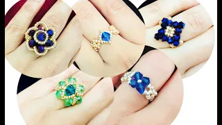 5 Beautiful Beaded Rings in one Video || Trendy Beaded Rings || How to make beaded crystal Rings